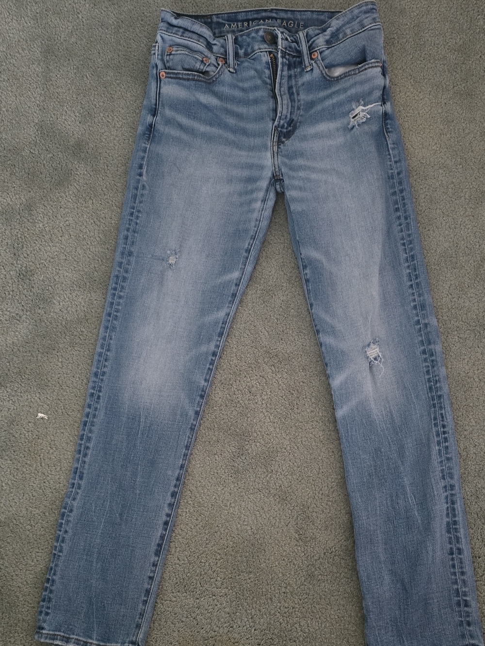 American Eagle Outfitters Light Wash Slim Straight Distressed- Blue